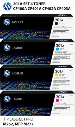 HP 201A SET 4 TONER CF400A CF401A CF402A CF403A  K 1500 pagine C M Y 1400 pagine  stampanti e multifunzione: HP Color LaserJet Pro M252dw M252n M274n M277dw M277n