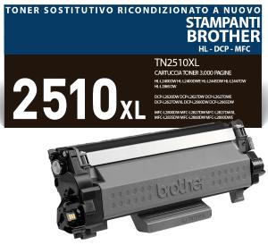 TN-2510XL Cartuccia toner 3.000 pagine ricondizionato a nuovo stampanti Brother DCP HL MFC -L 2620 2627 2660 2665 2400 2445 2447 2865 2800 2827 2835 2860 2960 2980 DW DWE DWXL