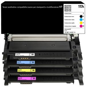 117A SET 4 Cartucce toner sostitutive di HP 117A KCYM W2070A W2071A W2072A W2073A Toner alta qualita' K 1000 pagine C M Y 700 pagine compatibile stampanti e multifunzione: HP Color Laser 150a 150nw MFP 178nw 179fnw