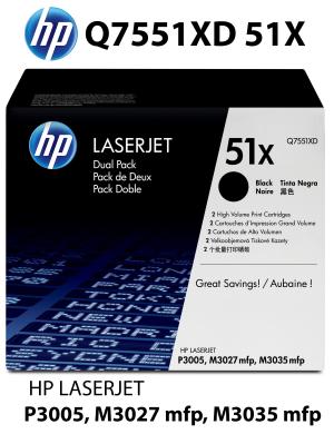 Q7551XD HP 2 CAD. CARTUCCIA TONER NERO alta qualità copertura 13000 pagine  stampanti: HP LASERJET P 3005 D DN N X, M 3027 3035 X MFP